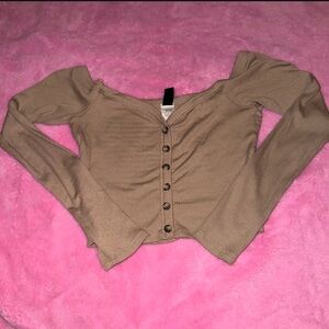 Brown Off-Shoulder Button-Up Top